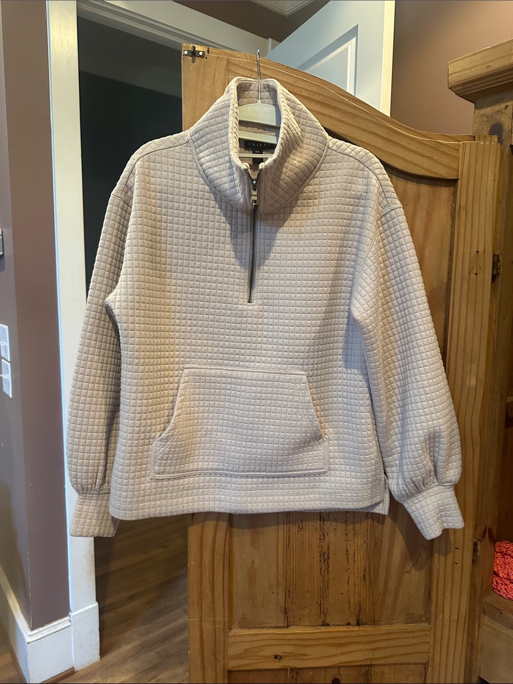 TRIBAL Quilted Half-Zip Pullover - Blush Pink